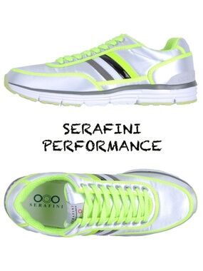 SERAFINI PERFORMANCE MEN'S NIB SILVER/LIME SNEAKERS. EU 44 / US 10 M